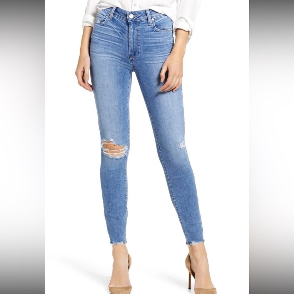PAIGE Hoxton Ankle Jeans Women’s 26 Blue Mid-Rise Destroyed Stretch Denim